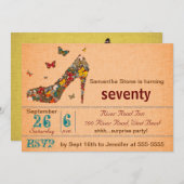 Butterflies High Hiel 70th Birthday Invite Kaart (Voorkant / Achterkant)