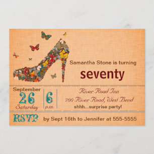 Butterflies High Hiel 70th Birthday Invite Kaart