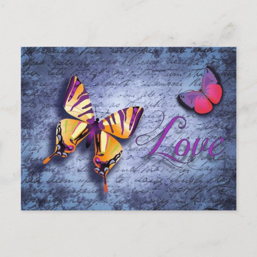 Butterflies houden van blauw briefkaart (Voorkant)