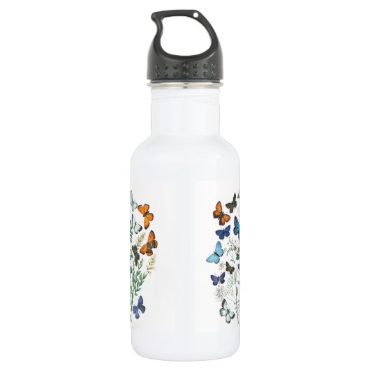  Butterflies Illustratie op een roestvrij St. Waterfles (Achterkant)