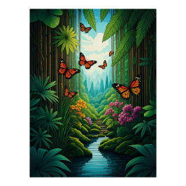Butterflies in a Lush Jungle Perfect Poster