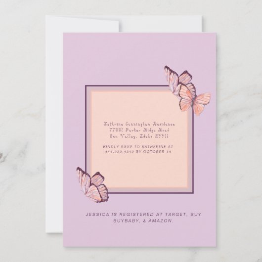 Butterflies in de AirGirl Baby shower Invitation Kaart (Achterkant)