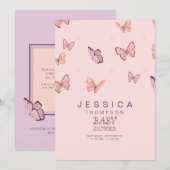 Butterflies in de AirGirl Baby shower Invitation Kaart (Voorkant / Achterkant)