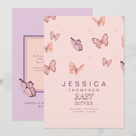 Butterflies in de AirGirl Baby shower Invitation Kaart (Voorkant / Achterkant)