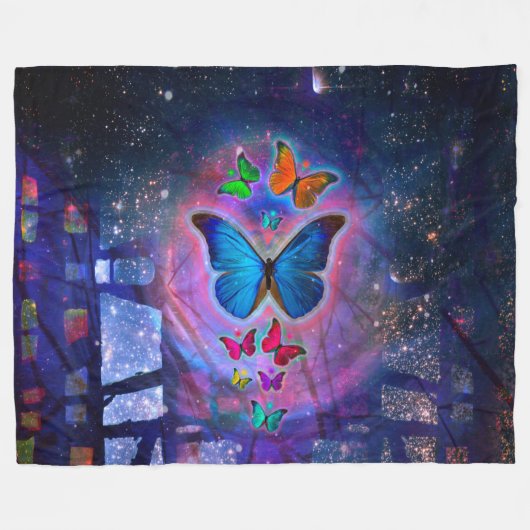 Butterflies in de ruimte fleece deken (Voorkant (Horizontaal))