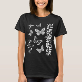 Butterflies in de tuin elegant zwart t-shirt
