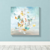 Butterflies in de wolken canvas afdruk (Insitu (Houten vloer))
