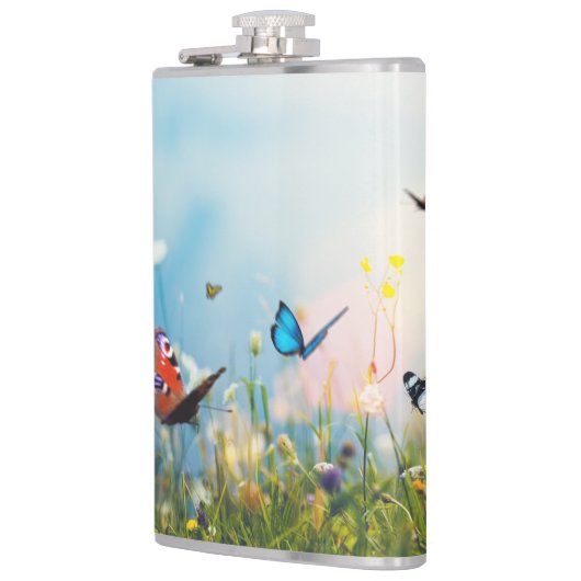 Butterflies in een blokveld heupfles (Links)