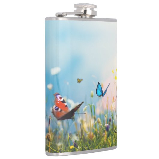 Butterflies in een blokveld heupfles (Rechts)