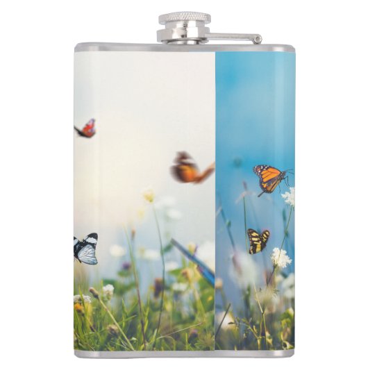 Butterflies in een blokveld heupfles (Achterkant)