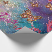 BUTTERFLIES IN GOUD GEEL AQUA BLUE SPARKLES CADEAUPAPIER (Hoek)