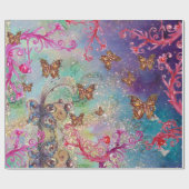 BUTTERFLIES IN GOUD GEEL AQUA BLUE SPARKLES CADEAUPAPIER (Vlak)