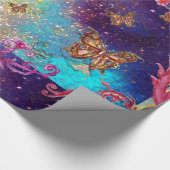 BUTTERFLIES IN GOUD GEEL AQUA BLUE SPARKLES CADEAUPAPIER (Hoek)