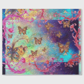 BUTTERFLIES IN GOUD GEEL AQUA BLUE SPARKLES CADEAUPAPIER (Vlak)