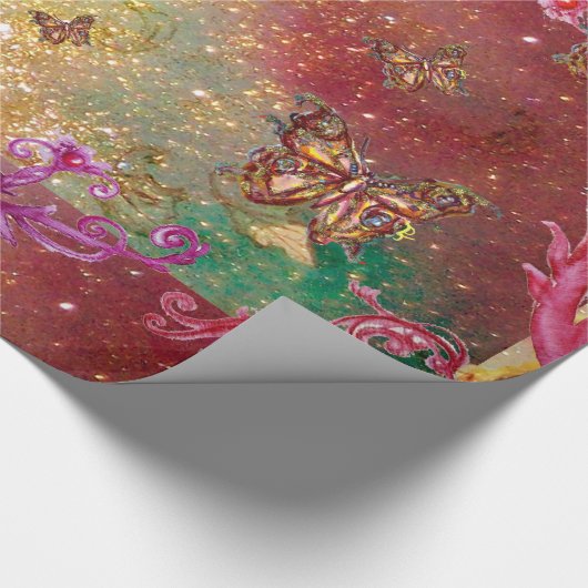 BUTTERFLIES IN GOUD GELLOW BROWN GREEN SPARKLES CADEAUPAPIER (Hoek)