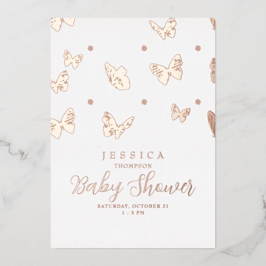 Butterflies in het Roos Baby shower Air Folie Uitnodiging (Voorkant)