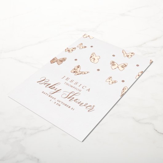 Butterflies in het Roos Baby shower Air Folie Uitnodiging (Gedraaid)