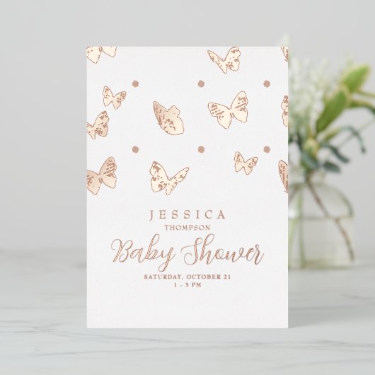 Butterflies in het Roos Baby shower Air Folie Uitnodiging (Staand Voorkant)