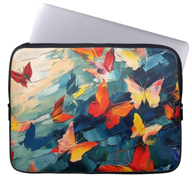 Butterflies in Motion – Expressive Abstract Flight Laptop Sleeve (Voorkant)
