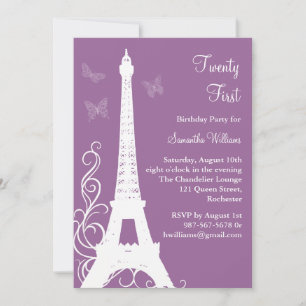 Butterflies in Paris 21e verjaardag Invite paars Kaart