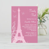 Butterflies in Paris 21ste verjaardag Noite roze Kaart (Staand voorkant)