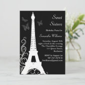 Butterflies in Paris Birthday Invite black Kaart (Staand voorkant)