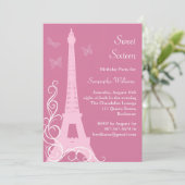 Butterflies in Paris Birthday Noite roze Kaart (Staand voorkant)