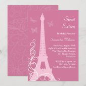 Butterflies in Paris Birthday Noite roze Kaart (Voorkant / Achterkant)