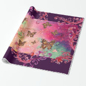 BUTTERFLIES IN PINK SPARKLES-MAGIC BUTTERFLY PLANT CADEAUPAPIER (Uitgerold)