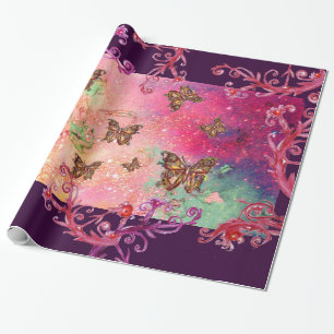 BUTTERFLIES IN PINK SPARKLES-MAGIC BUTTERFLY PLANT CADEAUPAPIER