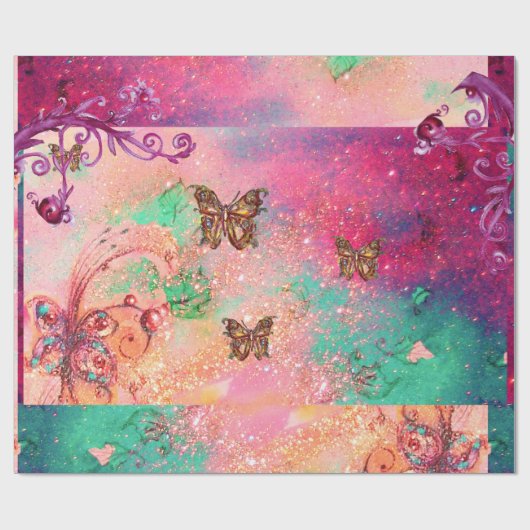 BUTTERFLIES IN PINK SPARKLES-MAGIC BUTTERFLY PLANT CADEAUPAPIER (Vlak)