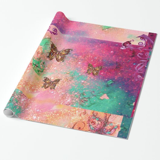 BUTTERFLIES IN PINK SPARKLES-MAGIC BUTTERFLY PLANT CADEAUPAPIER (Uitgerold)