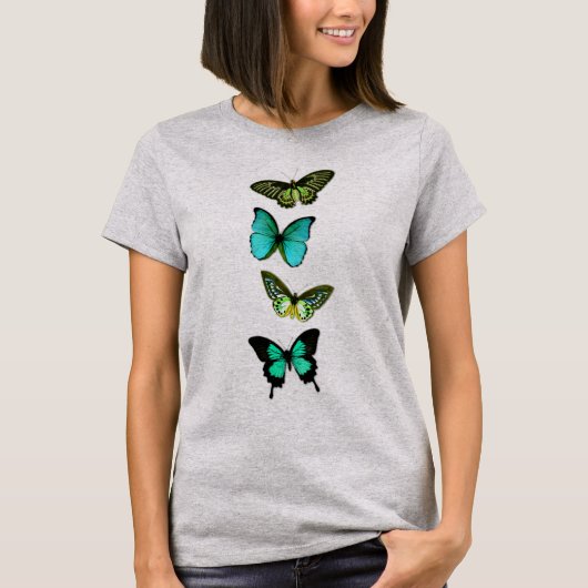 Butterflies in Shades of Blue and Green T-Shirt (Voorkant)