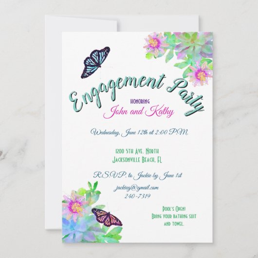Butterflies in Succulent Garden Engagement Party Kaart (Voorkant)