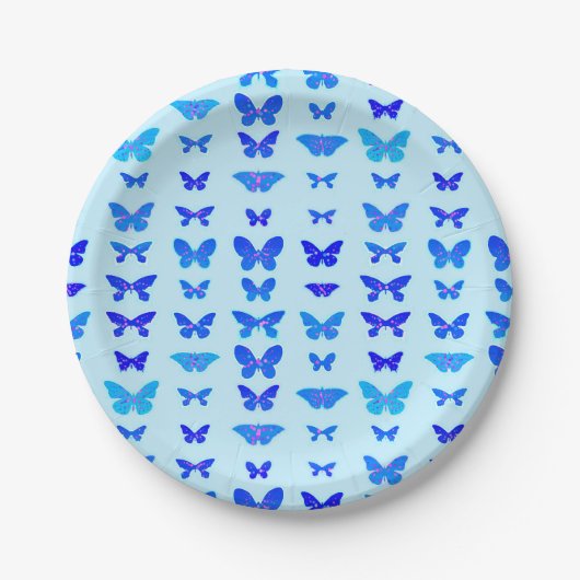 Butterflies, indigo, sky blue background papieren bordje (Voorkant)