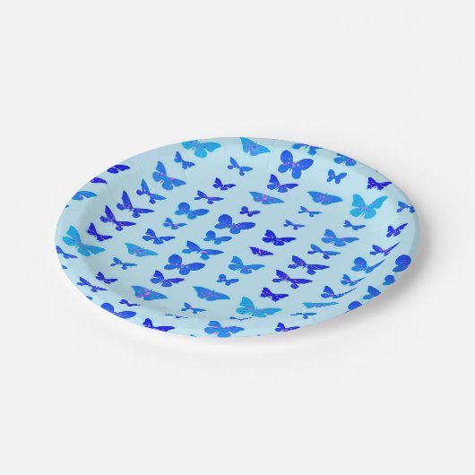 Butterflies, indigo, sky blue background papieren bordje (Gekanteld)