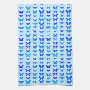 Butterflies, indigo, sky blue background theedoek