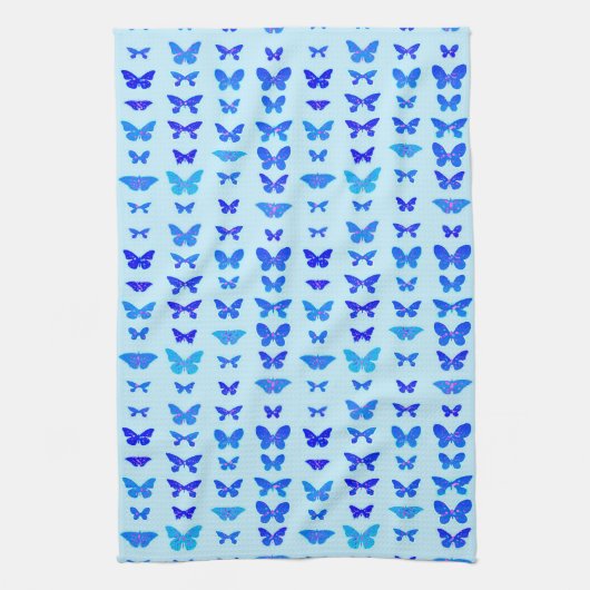 Butterflies, indigo, sky blue background theedoek (Verticaal)