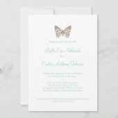 Butterflies Inked Art Aqua blauwgroen crème bruilo Kaart (Achterkant)