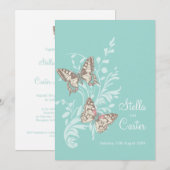 Butterflies Inked Art Aqua blauwgroen crème bruilo Kaart (Voorkant / Achterkant)