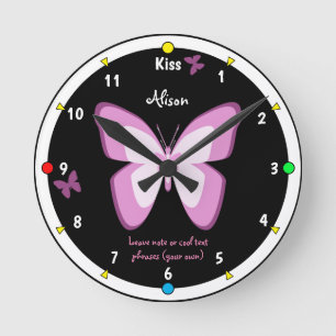 Butterflies & Kiss Clock, Girls Wonderland Mode Ronde Klok