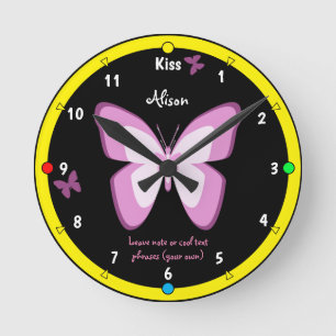 Butterflies & Kiss Clock, Girls Wonderland Mode Ronde Klok