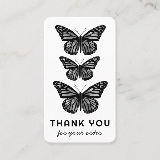 Butterflies Klantorde Dank u QR Code B&W Visitekaartje (Voorkant)
