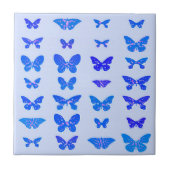 Butterflies, kobalt blauw, lichtblauwe achtergrond tegeltje (Voorkant)