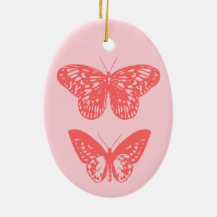 Butterflies Koraal en Licht Roze Keramisch Ornament