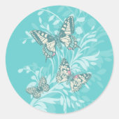 Butterflies kunst en damask aqua blauwgroen ronde sticker (Voorkant)