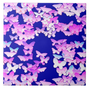 Butterflies, lavender en donkerblauw tegeltje