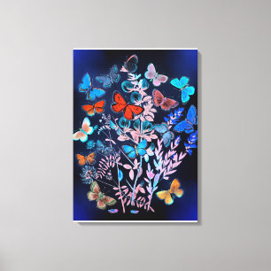 Butterflies, levendige kleuren,  illustratie canvas afdruk