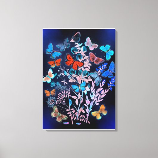 Butterflies, levendige kleuren,  illustratie canvas afdruk (Voorkant)