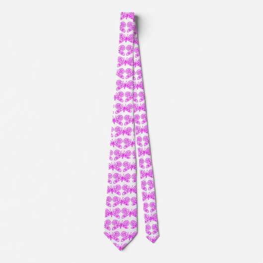 Butterflies - Magenta op Wit Stropdas (Voorkant)